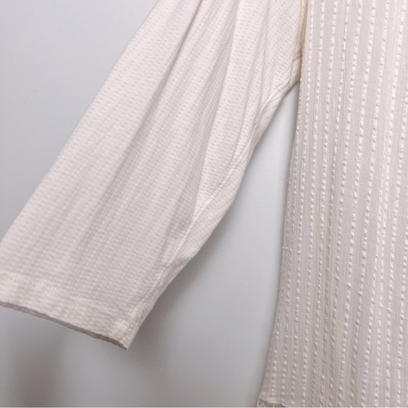 Lucky Brand Ivory Textured Soft Button Up 3/4 Sleeve Decorative Gauzy Blouse - Picture 6 of 12
